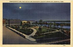 Confederate Park, Post Office And Mississippi River By Moonlight