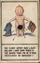 Coded Message Nude Baby Holds A Dress And A Pair Of Pants Postcard