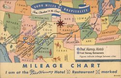 3000 Miles of Hospitality: Mileage Chart for Fred Harvey Hotels & Restaurants Maps Postcard Postcard Postcard