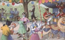 Cats Dancing and Listening to Music Postcard
