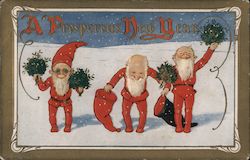 A Prosperous New Year -- Elves with Mistletoe Postcard