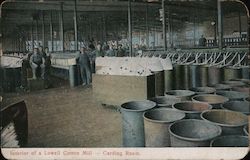Interior of Lowell Cotton Mill - Carding Room Postcard