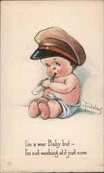 Baby with Soldier Cap On Postcard