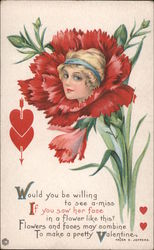 Woman's Face in a Rose Postcard