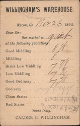Willingham's Warrehouse. 1895 market quotations. Postcard
