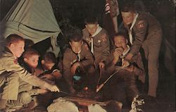 Over the Campfire - Boy Scout Camp Postcard