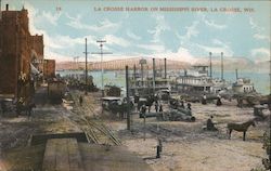 La Crosse Harbor on Mississippi River Postcard
