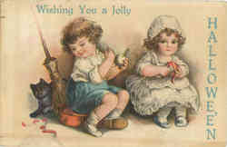 Halloween: Children, Wishing You a Jolly Halloween Postcard