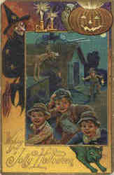 Wishing You a Jolly Halloween,Children,Witch,Pumpkin Postcard