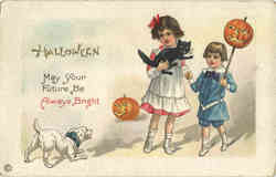 Halloween May Your Future Be Always Bright, Children,Dog Postcard
