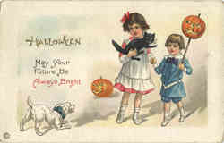 Halloween May Your Future Be Always Bright, Children,Dog Postcard Postcard