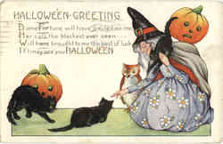 Halloween Witch and her Cats, Owl Postcard