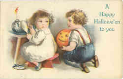 Halloween Children, Pumpkins Postcard