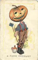 Halloween Pumpkin Head Farmer, Signed H. Postcard