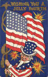 Wall Uncle Sam, Wishing you a Jolly 4th of July Patriotic Postcard Postcard