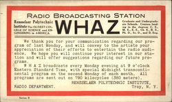 WHAZ Renssealer Polytechnic Radio Broadcasting Station Troy, NY Postcard Postcard