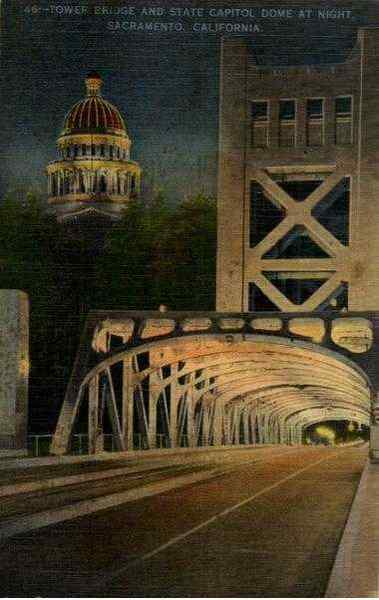 Tower Bridge and State Capitol Dome at Night Sacramento California