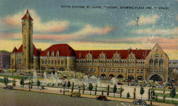 Union Station Showing Plaza and Fountains St. Louis Missouri