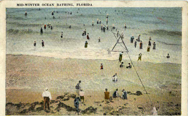Mid-winter ocean bathing at beach Scenic Florida