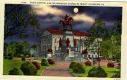 State Capitol and Washington Statue at Night Richmond, VA Postcard Postcard