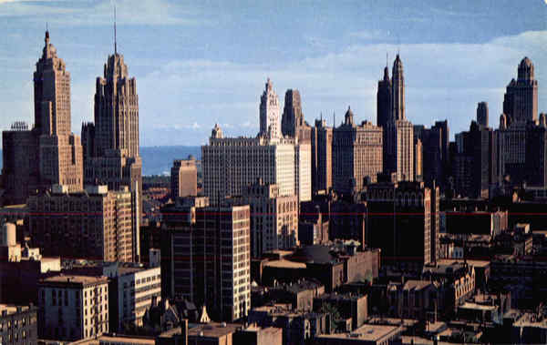 Chicago Skyline Looking Southerly from Chicago Avenue, with Lake Michigan in the background Illinois