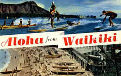 Aloha from Waikiki Hawaii Postcard Postcard