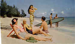 Hawaiian Beach Scene, Surfers Scenic, HI Postcard Postcard