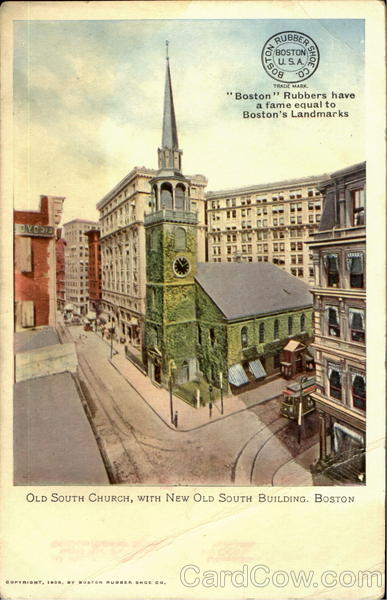 Old South Church, With New Old South Building Boston Massachusetts