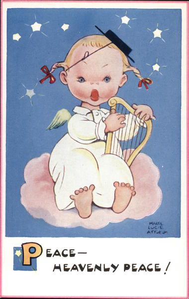Peace, Heavenly Peace! - An angel on a cloud plays a harp