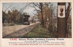 Case Steam Roller Building Country Roads Postcard