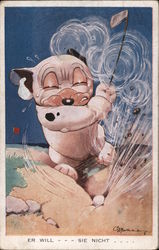 Er Will (Bonzo) Dog Playing Golf Postcard