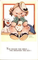 Children and a dog smiling Mabel Lucie Attwell Postcard Postcard Postcard