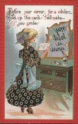 Woman Looking On The Mirror Postcard