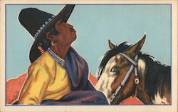 Navaho - a painting by Lon Megargee featuring a cowboy and a horse. Art Postcard Postcard Postcard