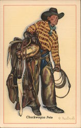 Chuckwagon Pete - A cowboy holding a saddle and lasso Postcard