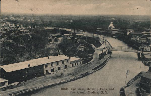 Birds' Eye View Showing Falls and Erie Canal Medina New York