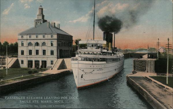 Passenger Steamer Leaving Poe Lock Sault Ste. Marie Michigan