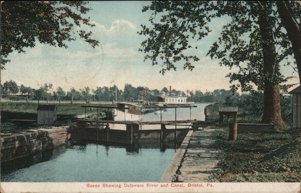 Scene showing Delaware River and Canal Bristol Pennsylvania