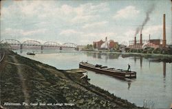 Canal Boat and Lehigh Bridge Allentown, PA Postcard Postcard Postcard