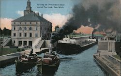 Pulling an Overloaded Boat out of Poe Lock Soo, MI Postcard Postcard Postcard