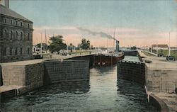 Poe Lock Showing Gates Opening Soo, MI Postcard Postcard Postcard