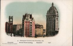 Newspaper Corners; Chronicle, Mutual Bank Building, Examiner, Call Postcard
