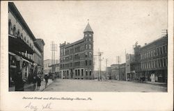 Second Street and Flatiron Building Warren, PA Postcard Postcard Postcard