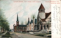 Baptist Church, Post Office, Hoyt Library, South Jefferson Ave Postcard