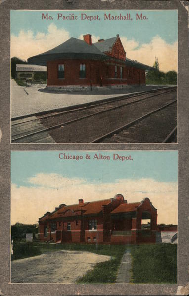 Mo. Pacific Depot and Chicago & Alton Depot Marshall Missouri