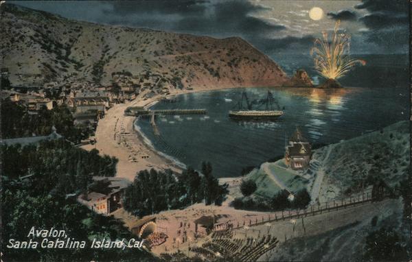 Looking Down on Town and Bay, Santa Catalina Island Avalon California