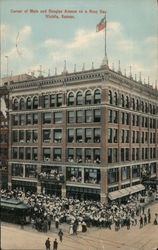 Corner of Main and Douglas Avenue on a Busy Day Postcard