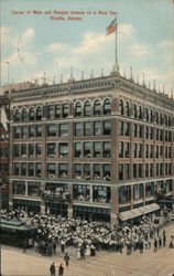 Corner of Main and Douglas Avenue on a Busy Day Wichita, KS Postcard Postcard Postcard