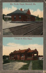 Mo. Pacific Depot and Chicago & Alton Depot Marshall, MO Postcard Postcard Postcard
