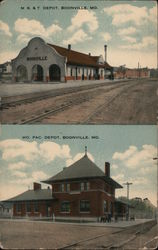 M K, & T Depot and Mo. Pac. Depot, Boonville, MO. Postcard